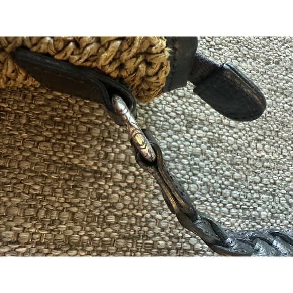 Vintage‎ Brighton Straw Leather Heart Charm Shoulder Bag Women's Tan Black - Picture 3 of 13